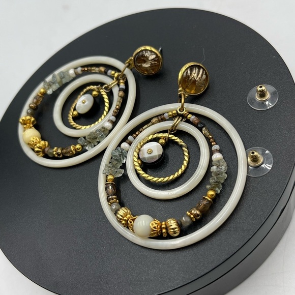 Gas Bijoux Alexia Drop Hoop Beaded Boho Gold Plated Earrings Earrings - Picture 10 of 16